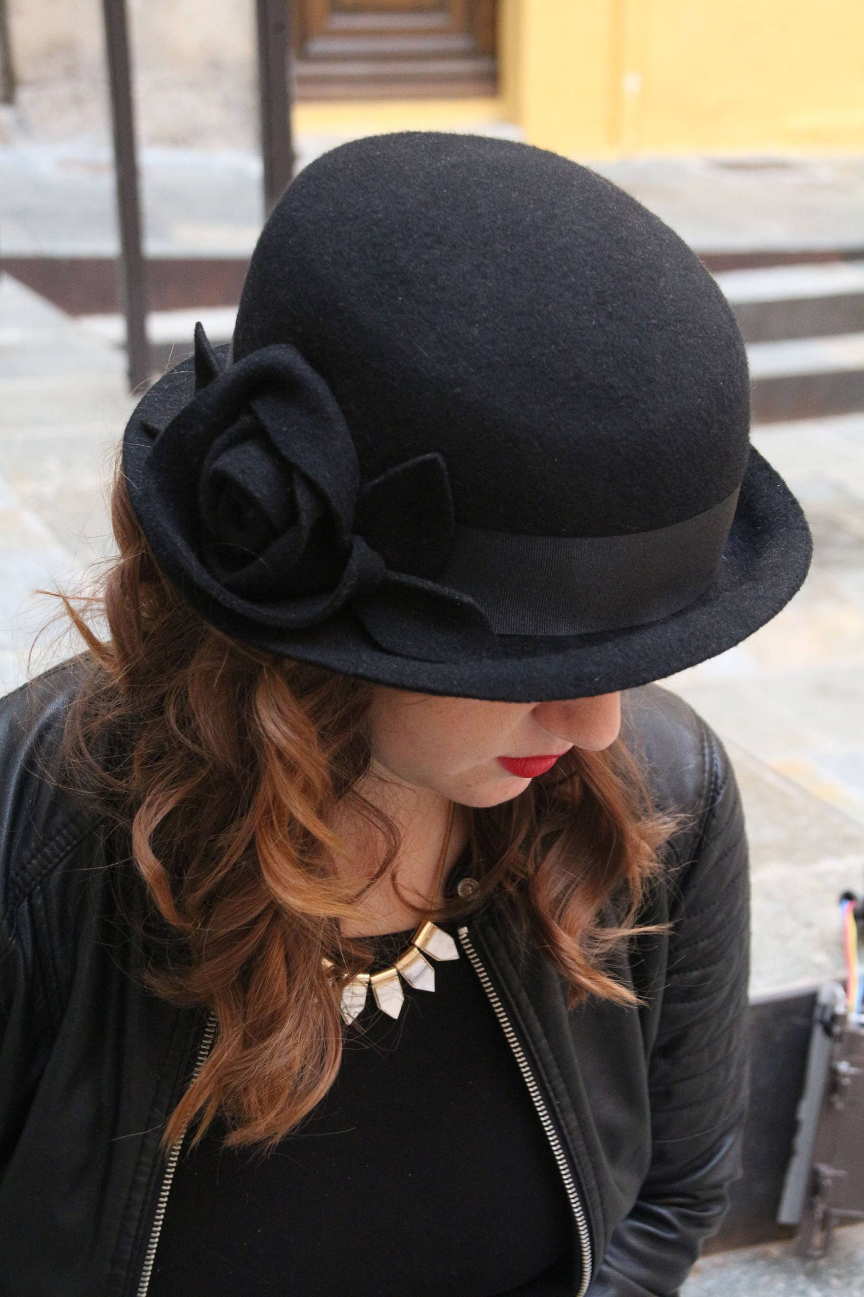 Elegant Wool Cloche Hat with Floral Accent