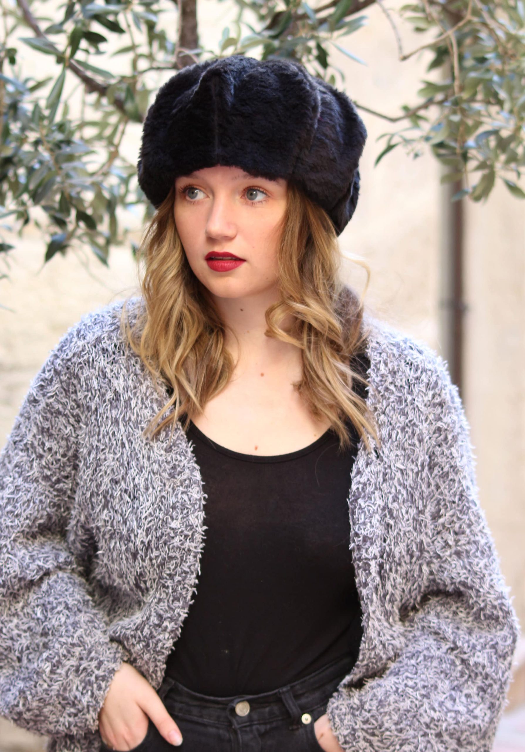 Black Faux Fur Winter Hat