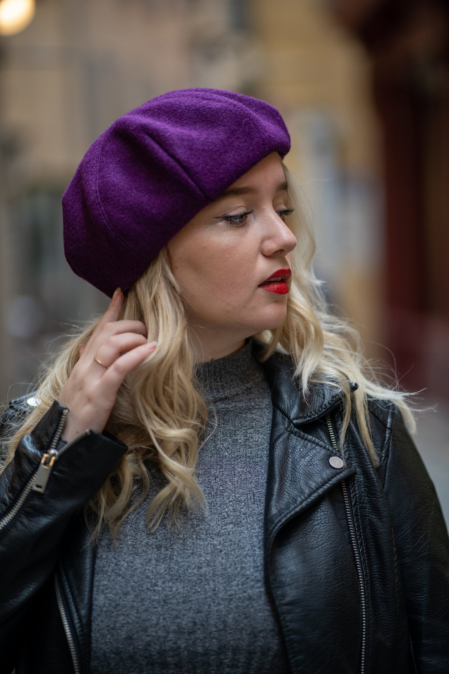 Classic Dark Purple Wool Beret