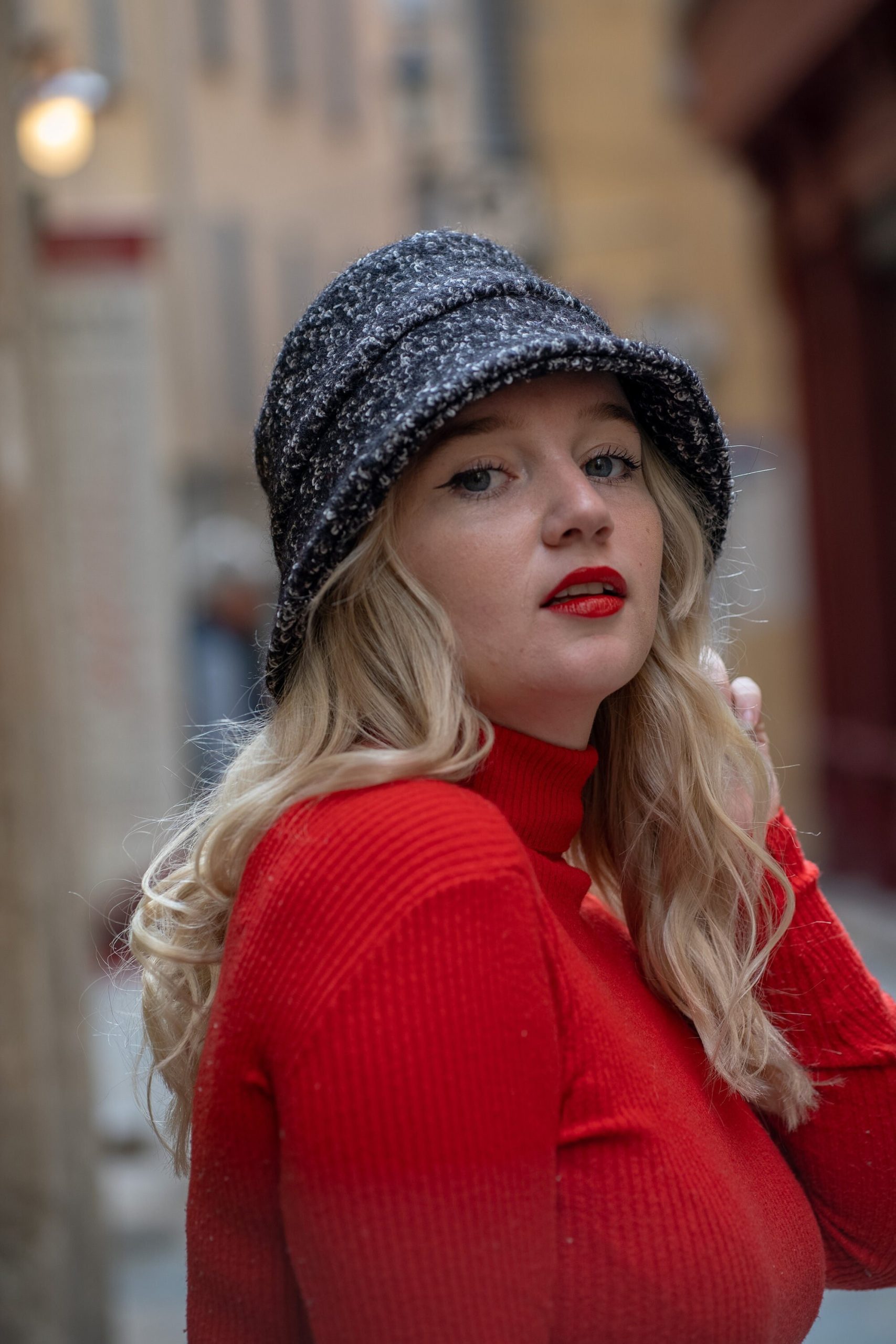 Textured charcoal wool cloche hat