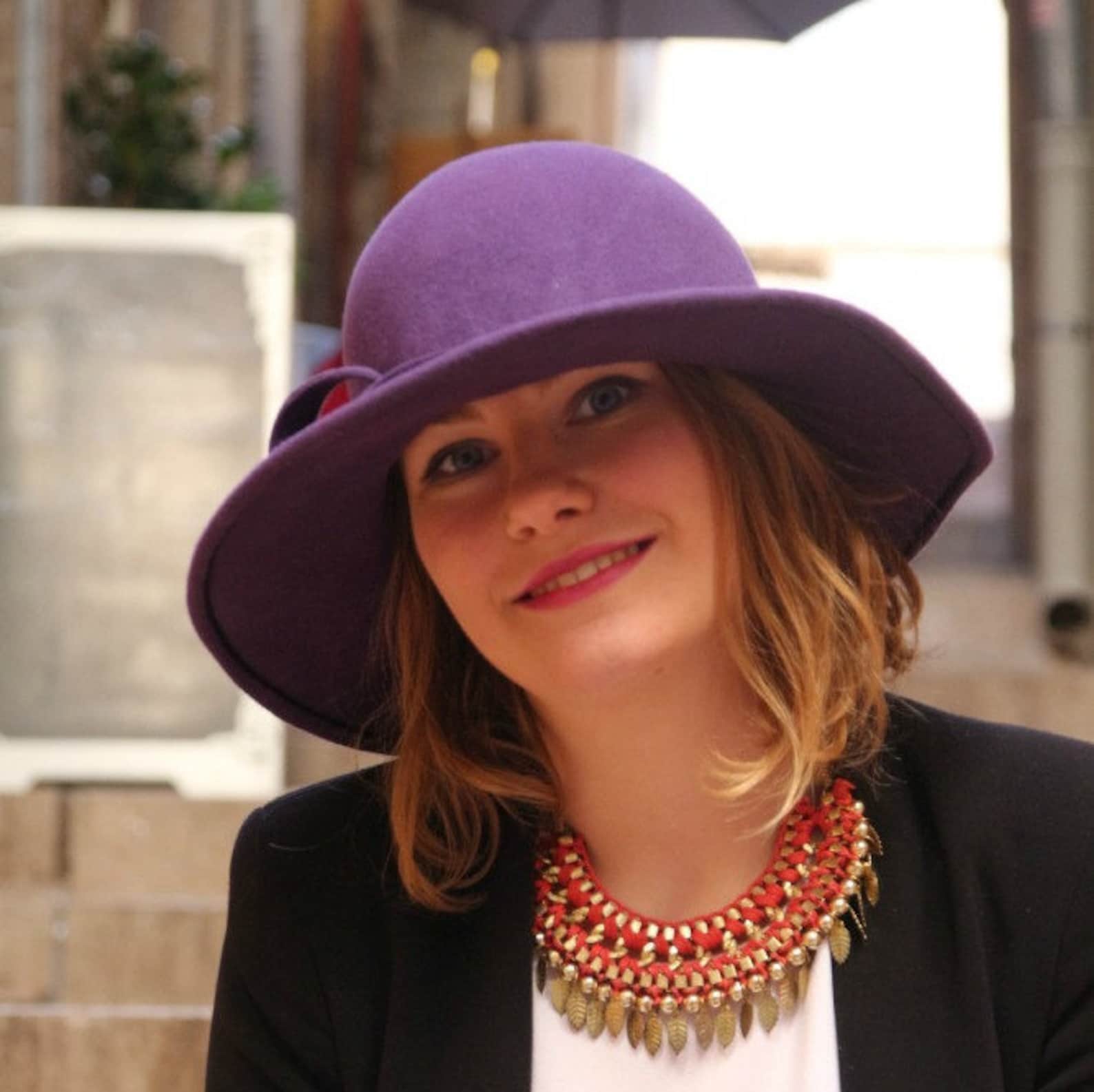 Elegant Purple Wide-Brim Wool Hat
