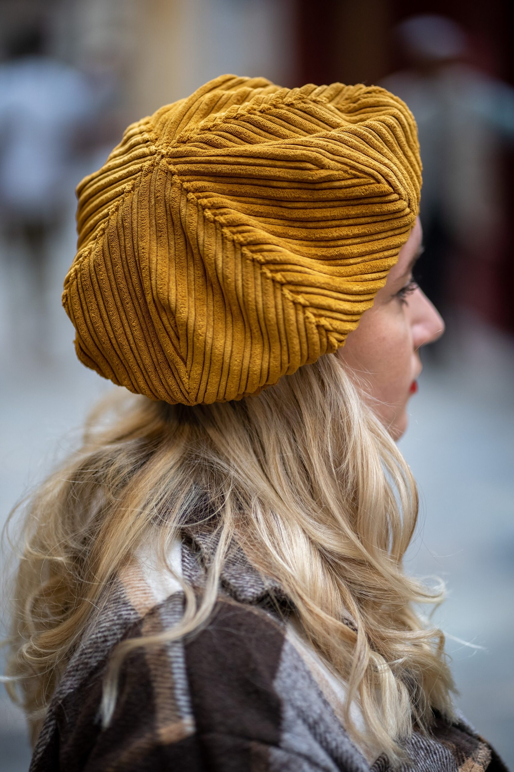 Gold mustard corduroy beret