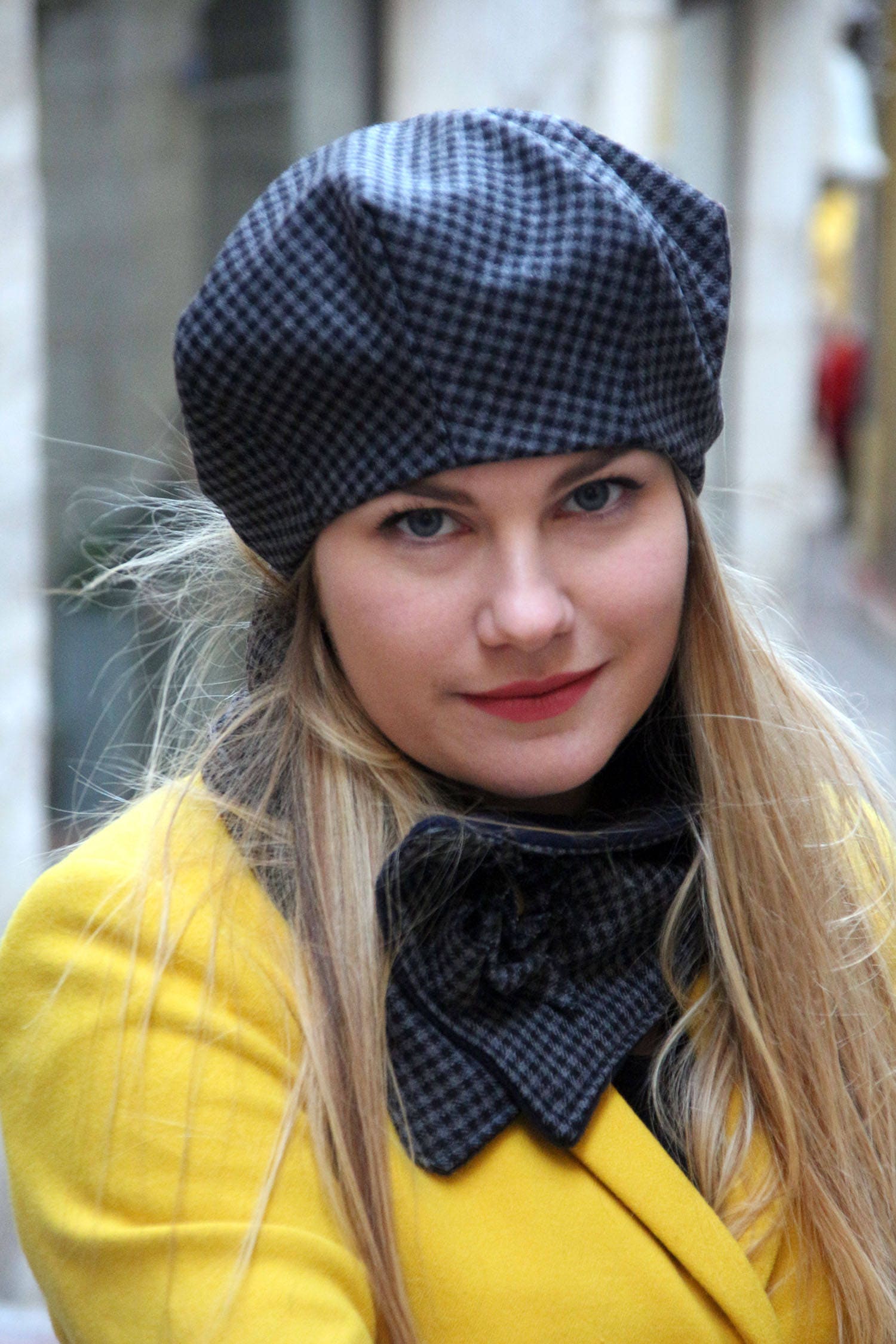 Checked Wool Beret