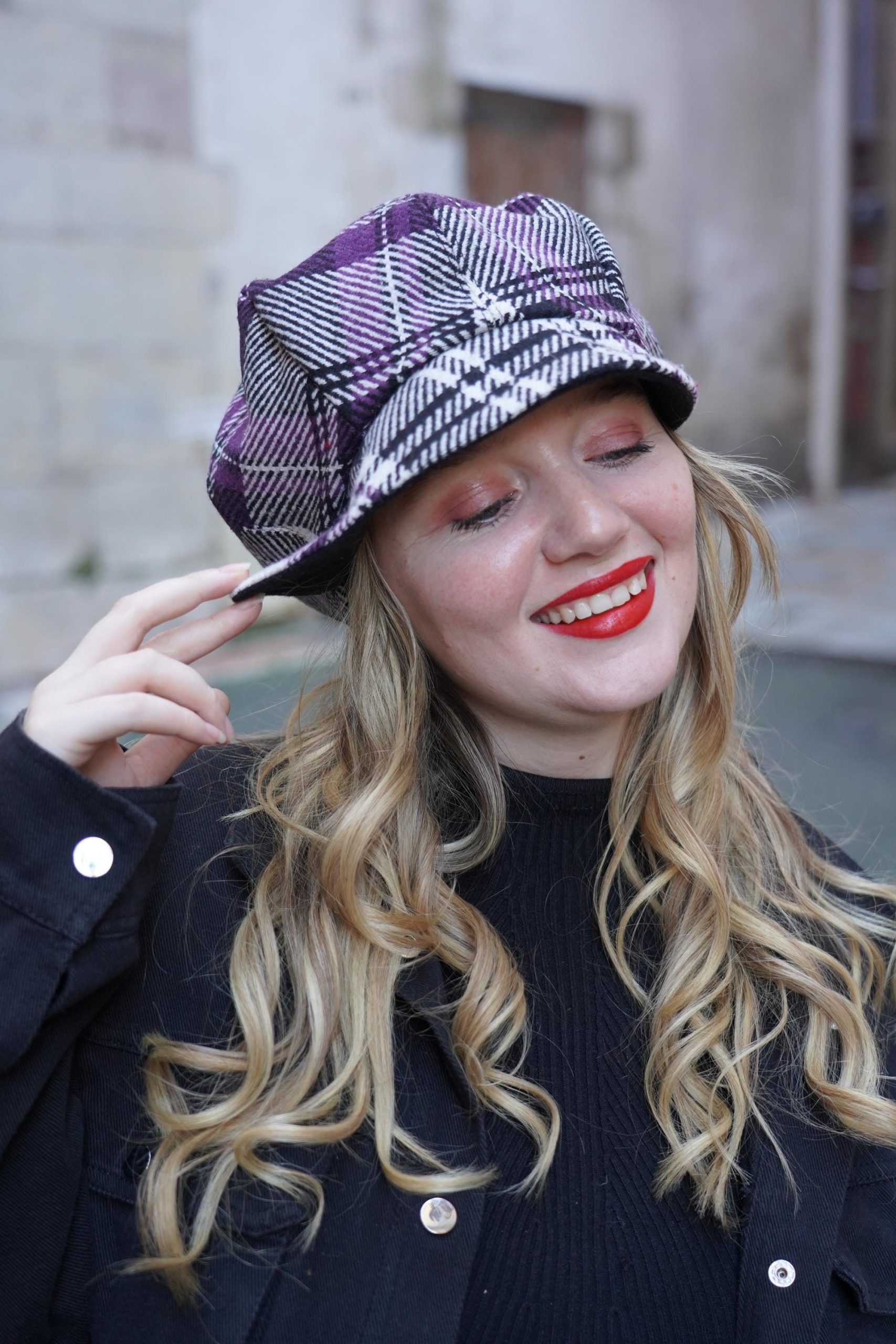 Plaid Wool Blend Newsboy Cap