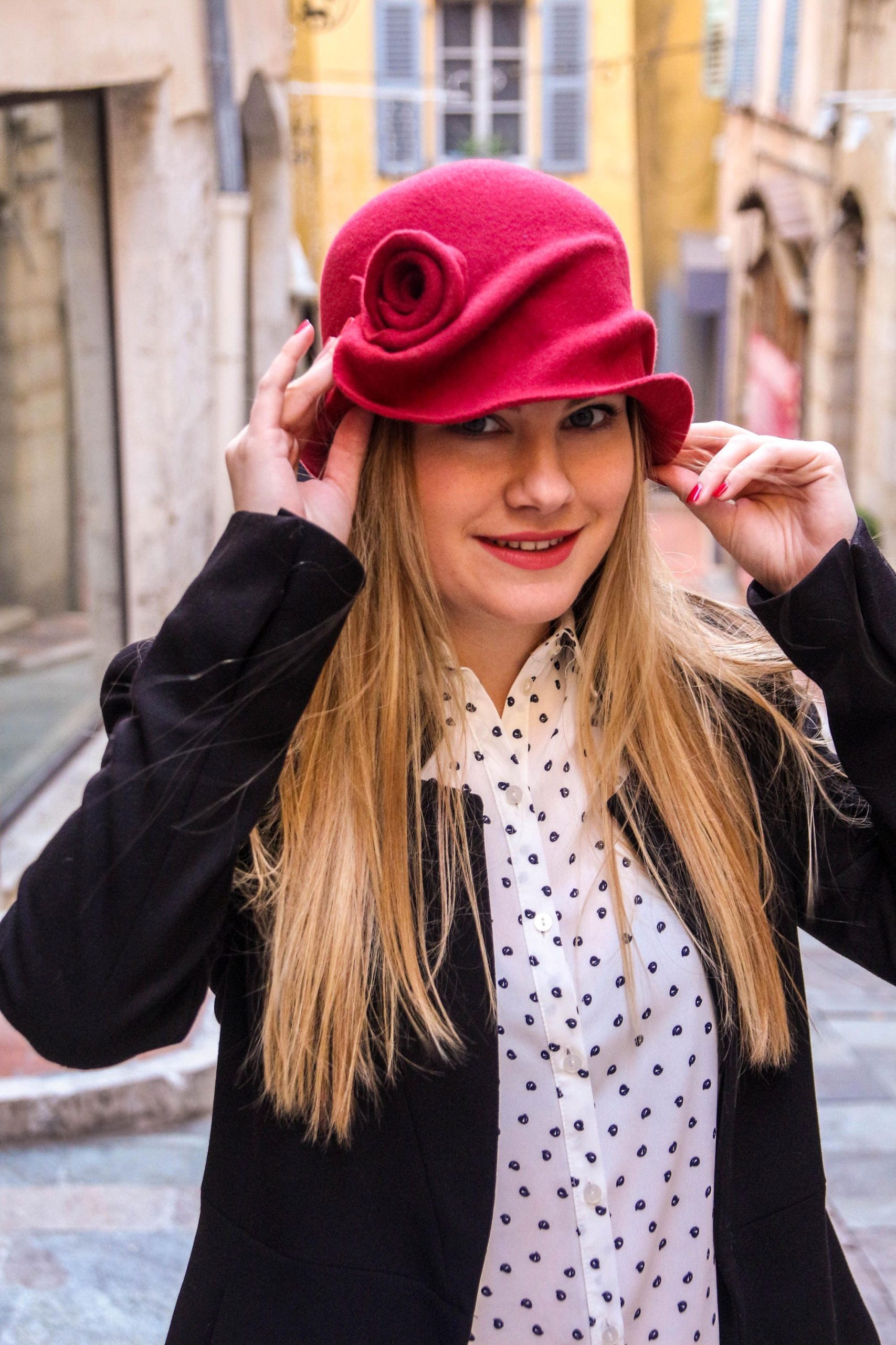 Elegant Wool Cloche Hat with Rose Detail