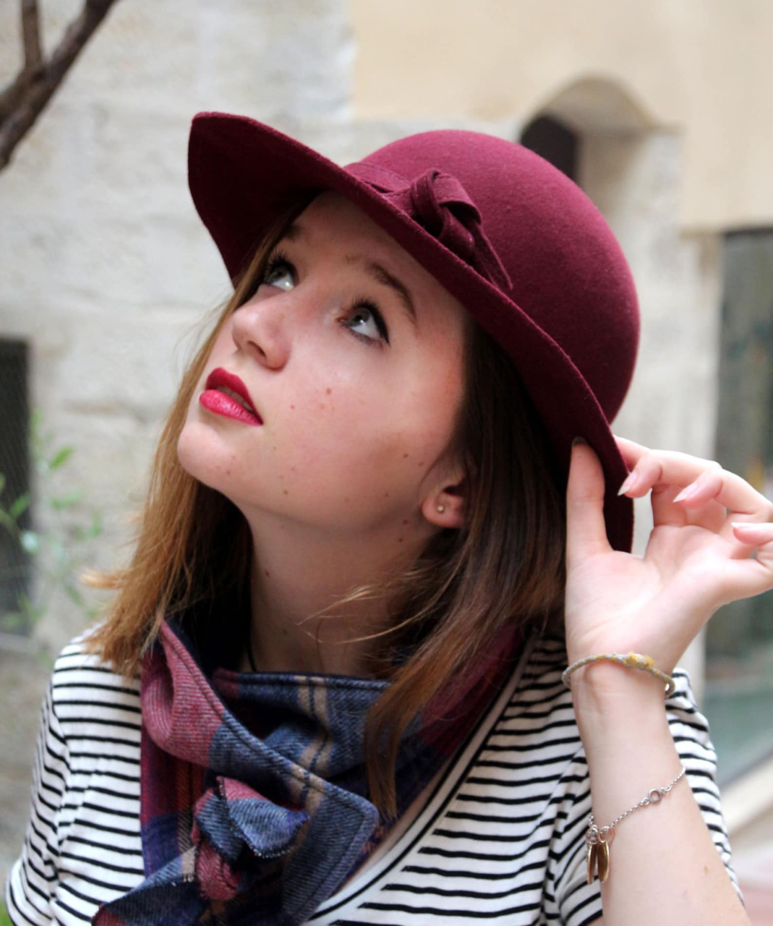 Burgundy Elegant Wide Brim Wool Hat