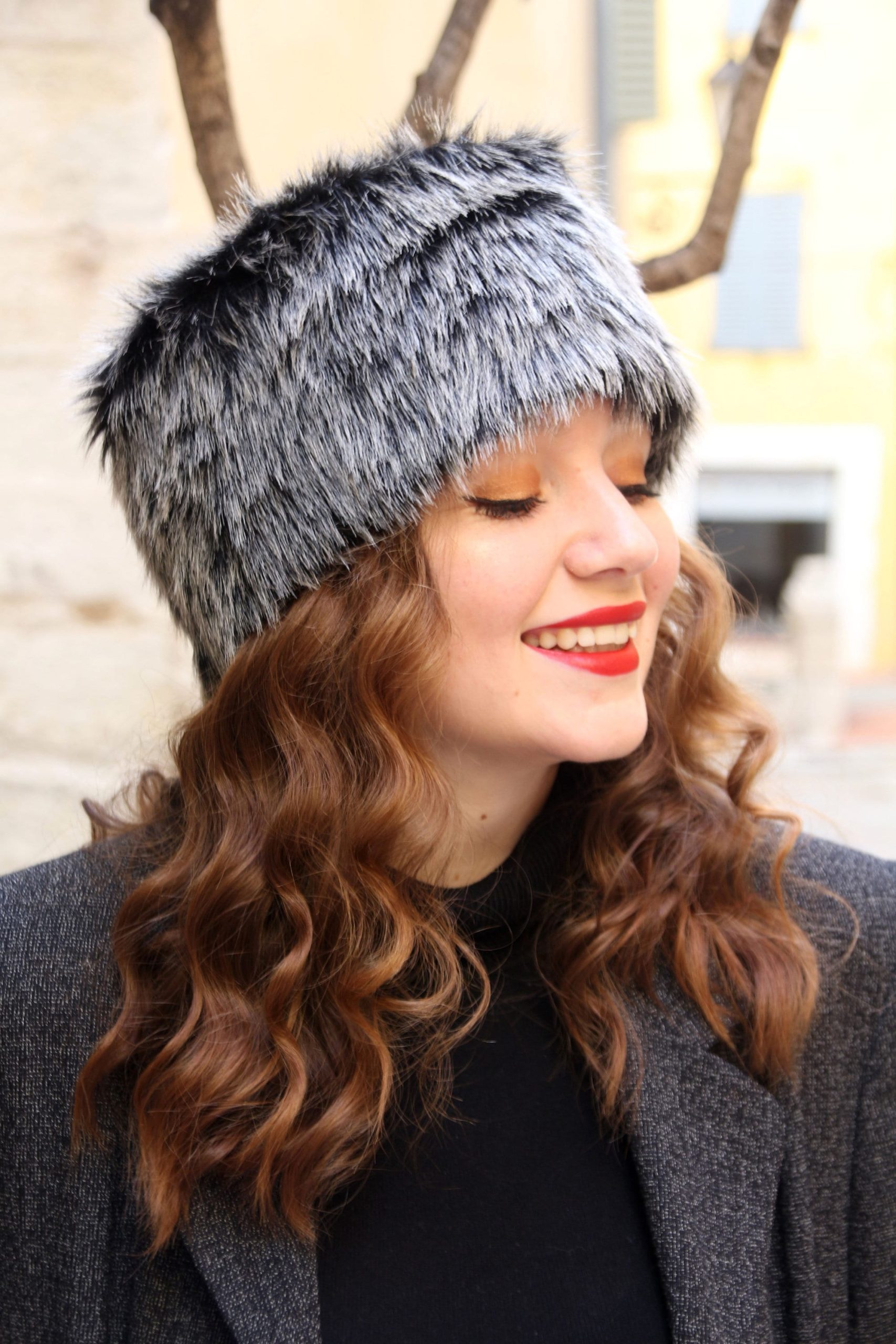 Gray Faux Fur Winter Hat