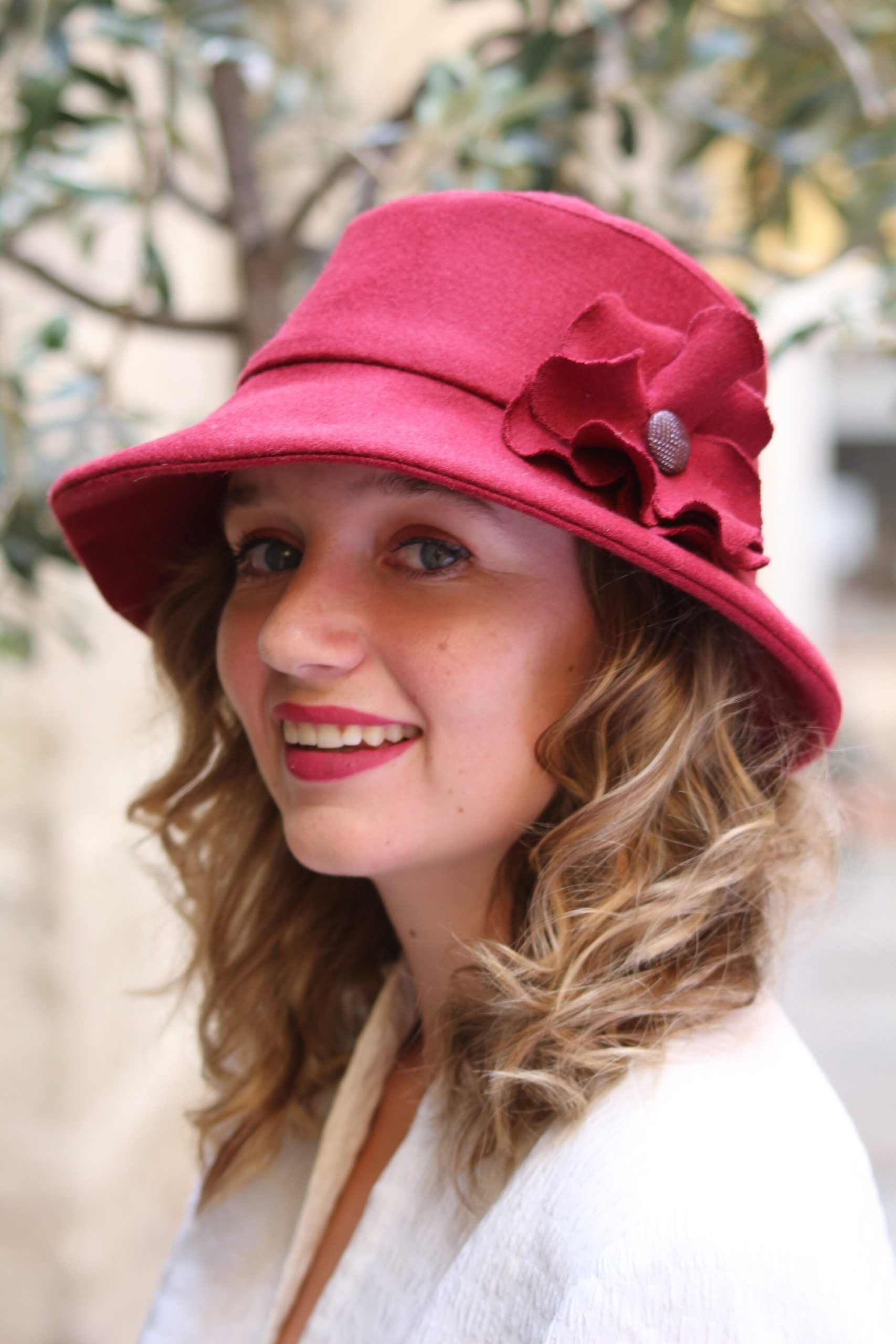 Floral embellished wool wide-brimmed hat